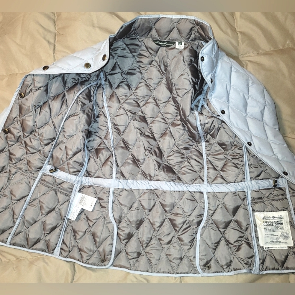 Eddie Bauer silver/gray quilted goose down Sz MT - Picture 9 of 16